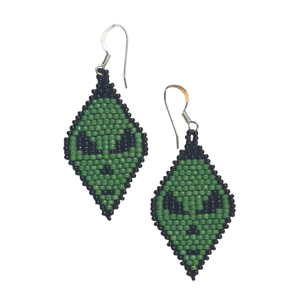 HANDMADE Alien BEADED Earrings From ROSWELL, New Mexico USA